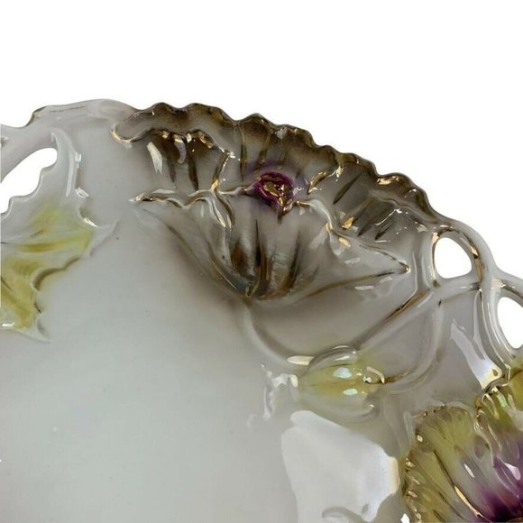 Vintage JPF Germany Serving Bowl 10" Floral Gilded Textured Cottagecore Veggies - Picture 4 of 12